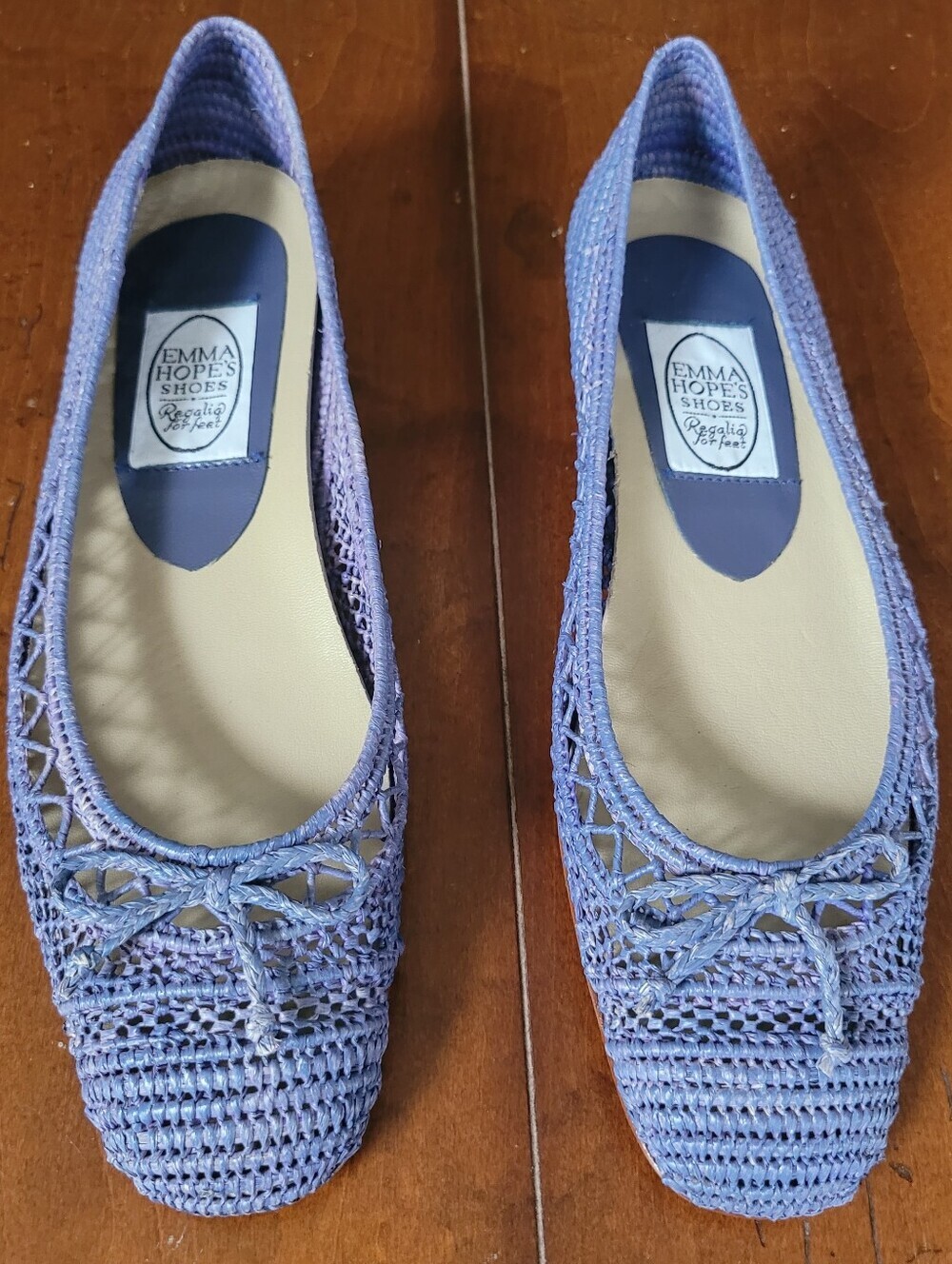 Emma Hope Zig Zag Bow Raffia Round Ballet Blue Sz 40 EU / US 9